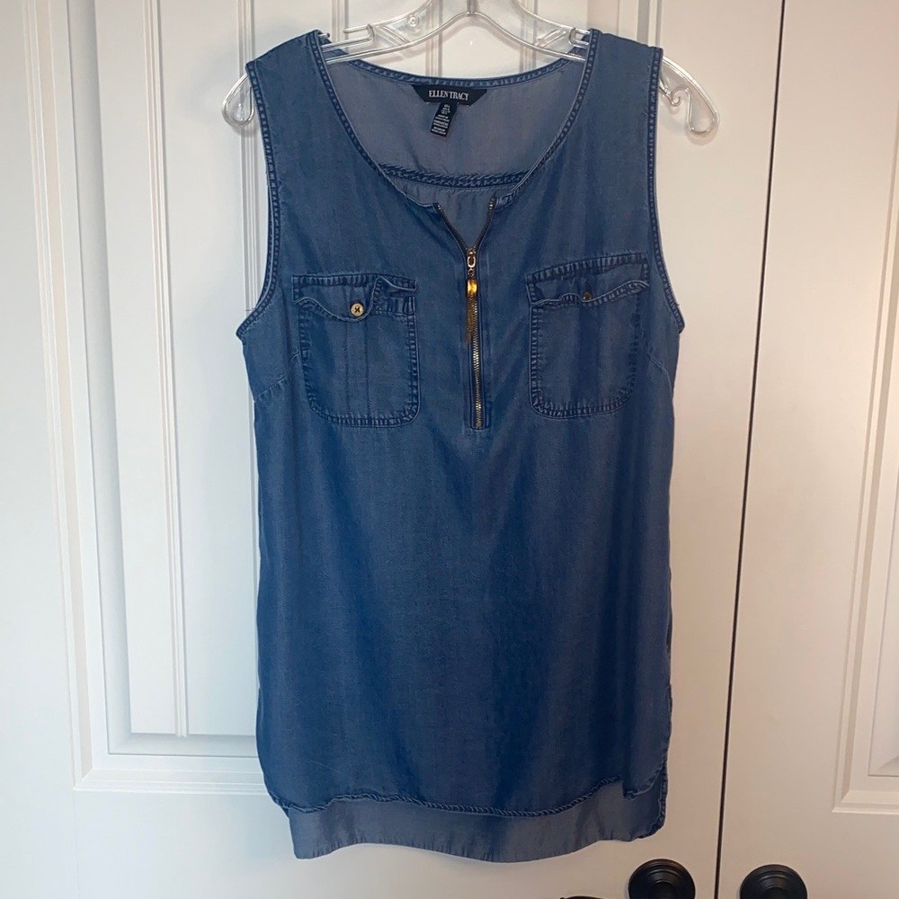 Ellen Tracy Blue Denim Tank Top with Zipper